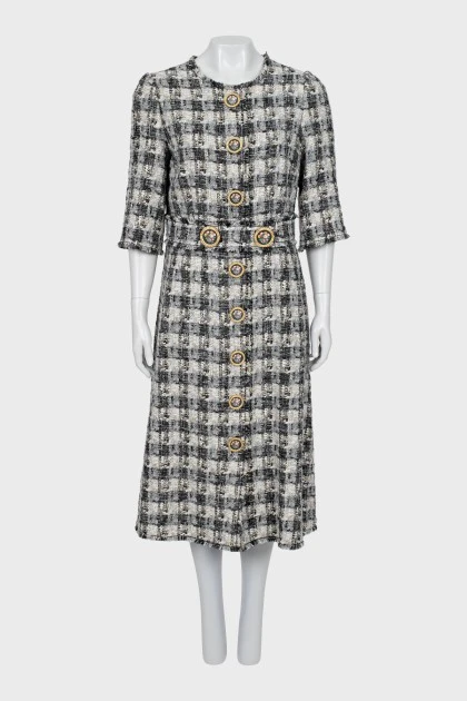 Tweed dress decorated with buttons