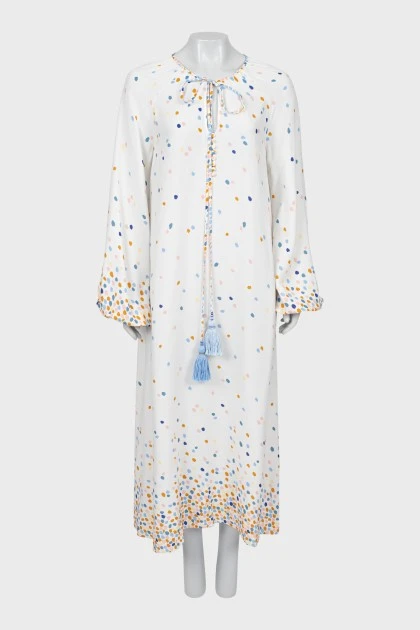 White maxi dress with polka dots