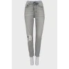 Light gray distressed jeans