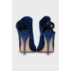 Blue suede stiletto sandals
