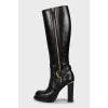 Leather black boots with block heel