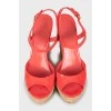 Patent leather high wedge sandals