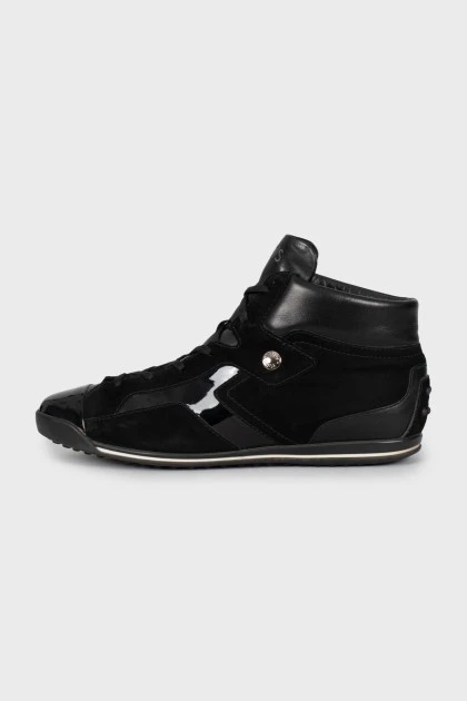 Leather sneakers with patent toe