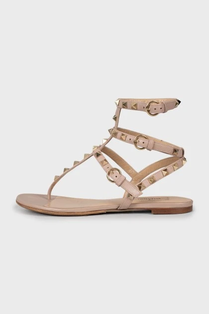 Leather sandals with gold studs