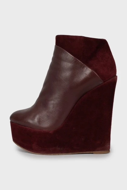 Burgundy leather and suede ankle boots