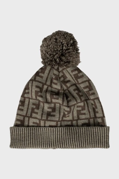 Wool hat with signature print