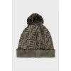 Wool hat with signature print