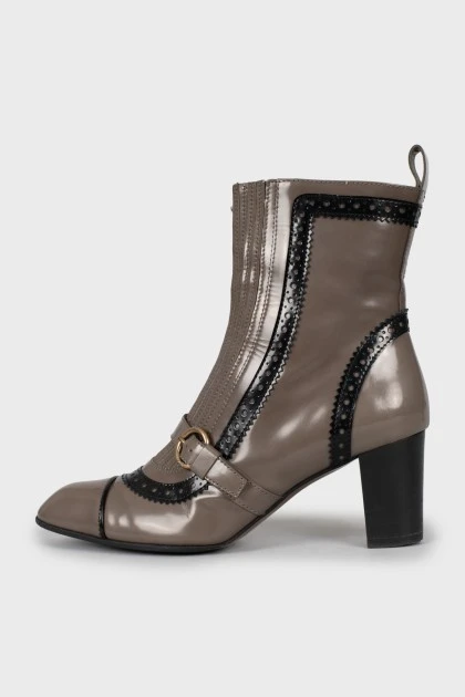 Two-tone perforated ankle boots