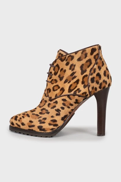 Animal print lace-up ankle boots
