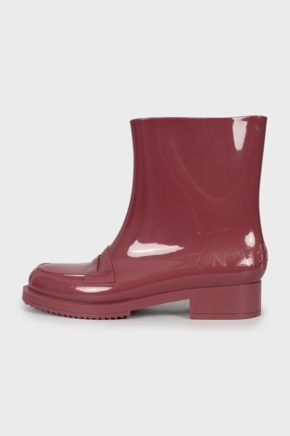 Burgundy rubber boots