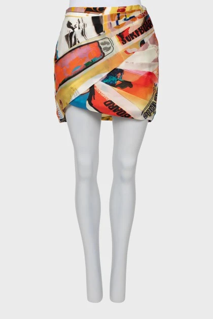 Printed silk mini skirt