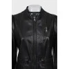 Leather jacket with voluminous sleeves