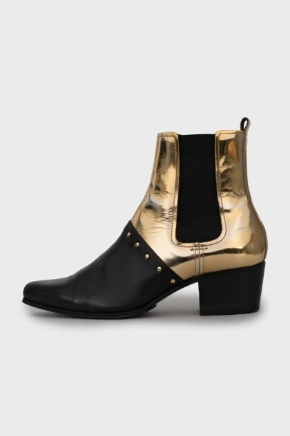 Two-tone leather ankle boots