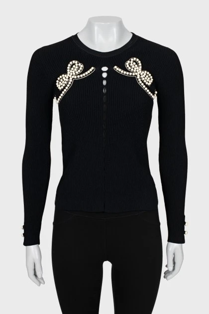 Ribbed longsleeve decorated with pearls