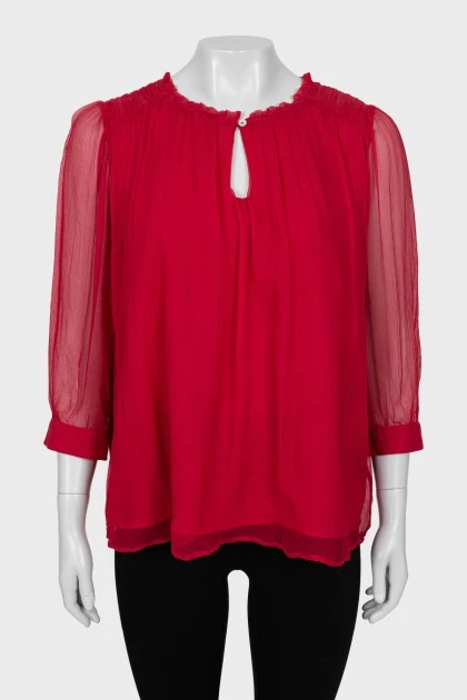 Pleated blouse with 3/4 sleeves
