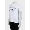 White T-shirt with embroidery and print