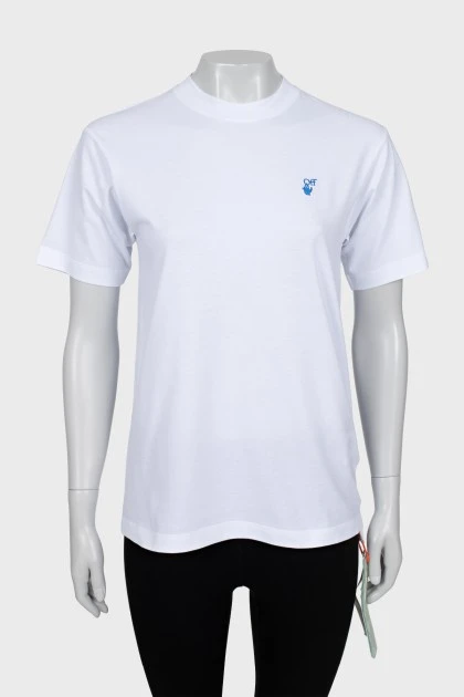 T-shirt with blue logo and tag