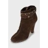 Suede ankle boots decorated with rhinestones