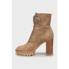 Suede ankle boots with wooden heel