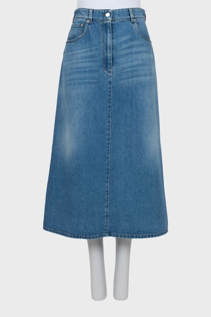Midi denim skirt with back slit