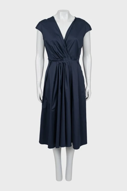 Blue midi dress with V-neck
