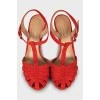 Textile sandals with wooden heels