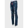 Men's blue jeans with print