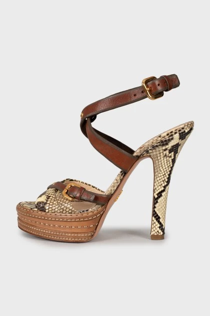 Python leather high heel sandals