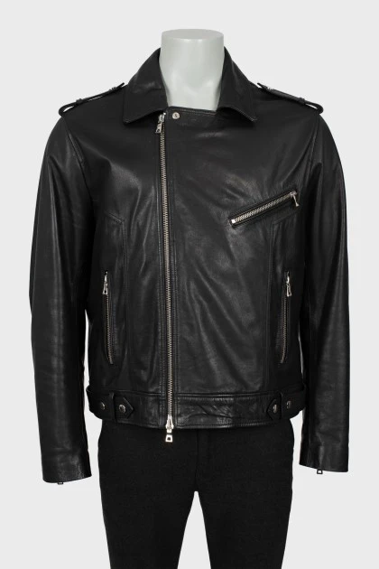 Men's leather jacket with logo on the back