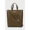 Leather shopper bag with tag