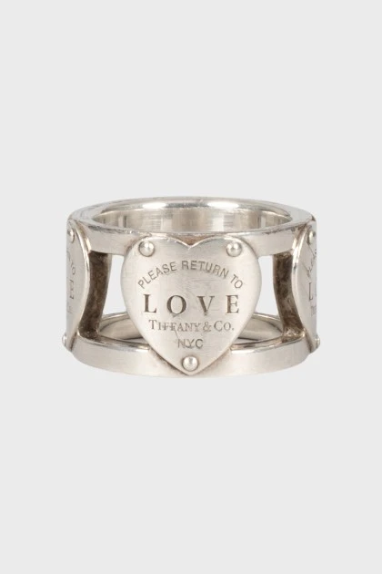 Wide silver ring with logo