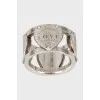 Wide silver ring with logo