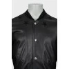 Men's leather bomber jacket with patches