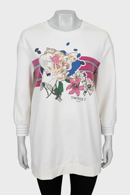 Longline sweatshirt with floral print