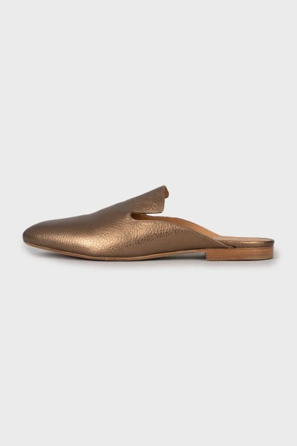 Gold-tone leather mules
