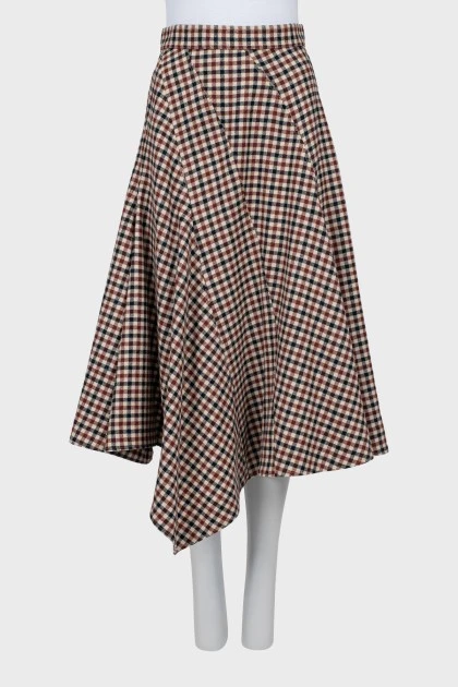 Asymmetrical wool midi skirt