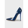 Blue patent leather high heels