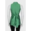 Green silk wrap blouse