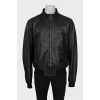 Men's leather jacket with high collar