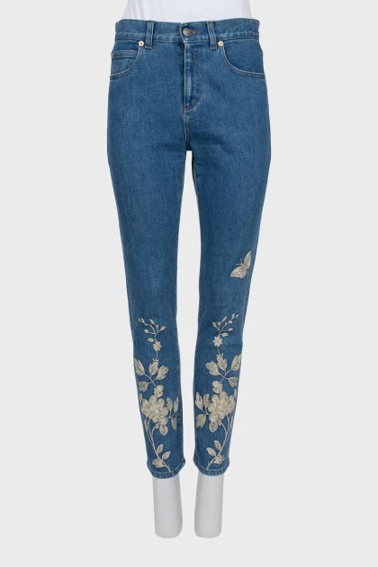 Slim fit jeans with gold embroidery