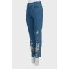 Slim fit jeans with gold embroidery