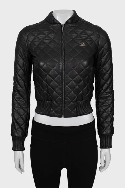 Quilted leather bomber jacket