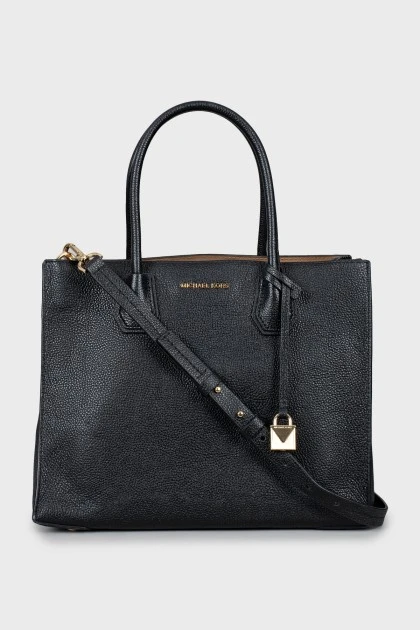 Black leather tote bag