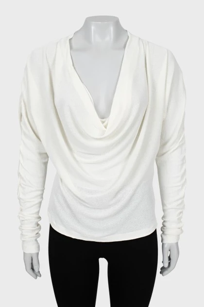 White blouse with draped sleeves