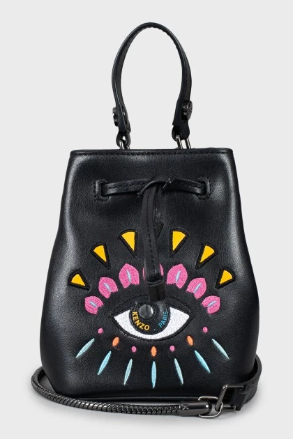 Bucket bag with embroidered print