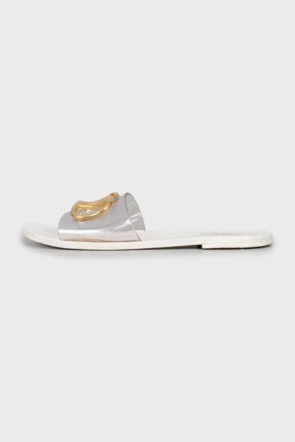 Transparent sandals with gold logo