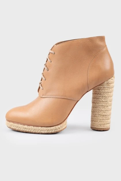 Beige smooth leather ankle boots