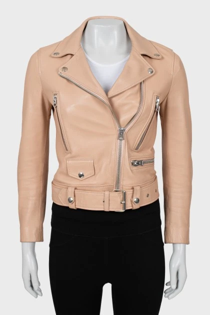 Cropped leather jacket in pink