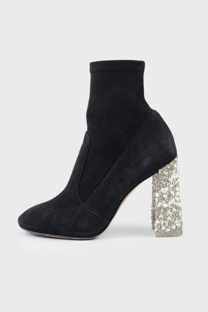 Ankle boots with embellished heel