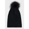 Knitted black cashmere hat